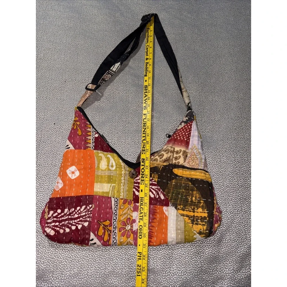 Kathmandu Imports Patchwork Hobo Bag Vibrant‎ Kantha Stitching Crossbody